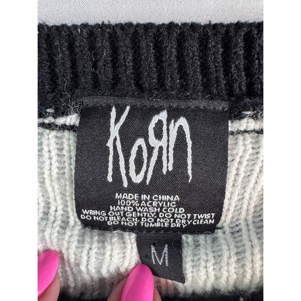 Korn Band Ugly Christmas Sweater Medium Black White Nu Metal Graphic Knit - Picture 3 of 6